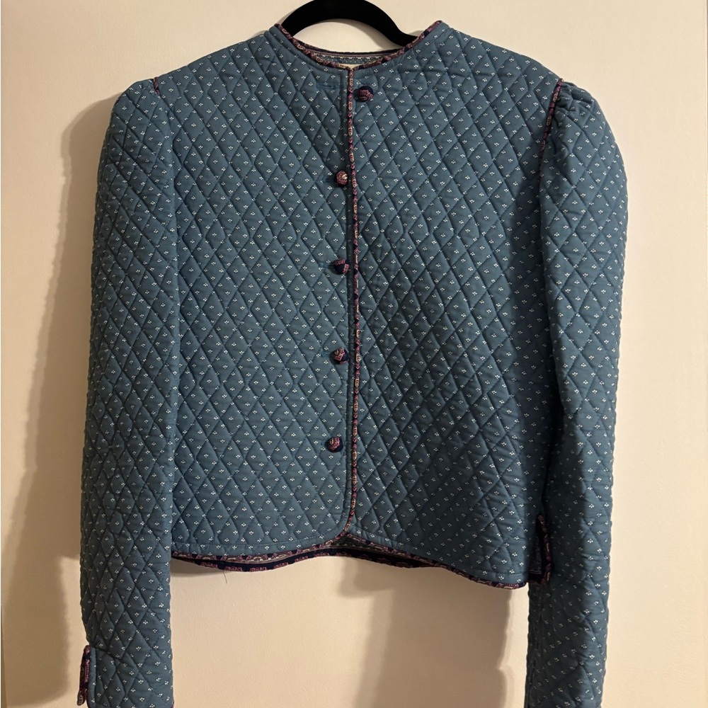 Vintage Vera Bradley Quilted Blue Jacket with Floral Trim